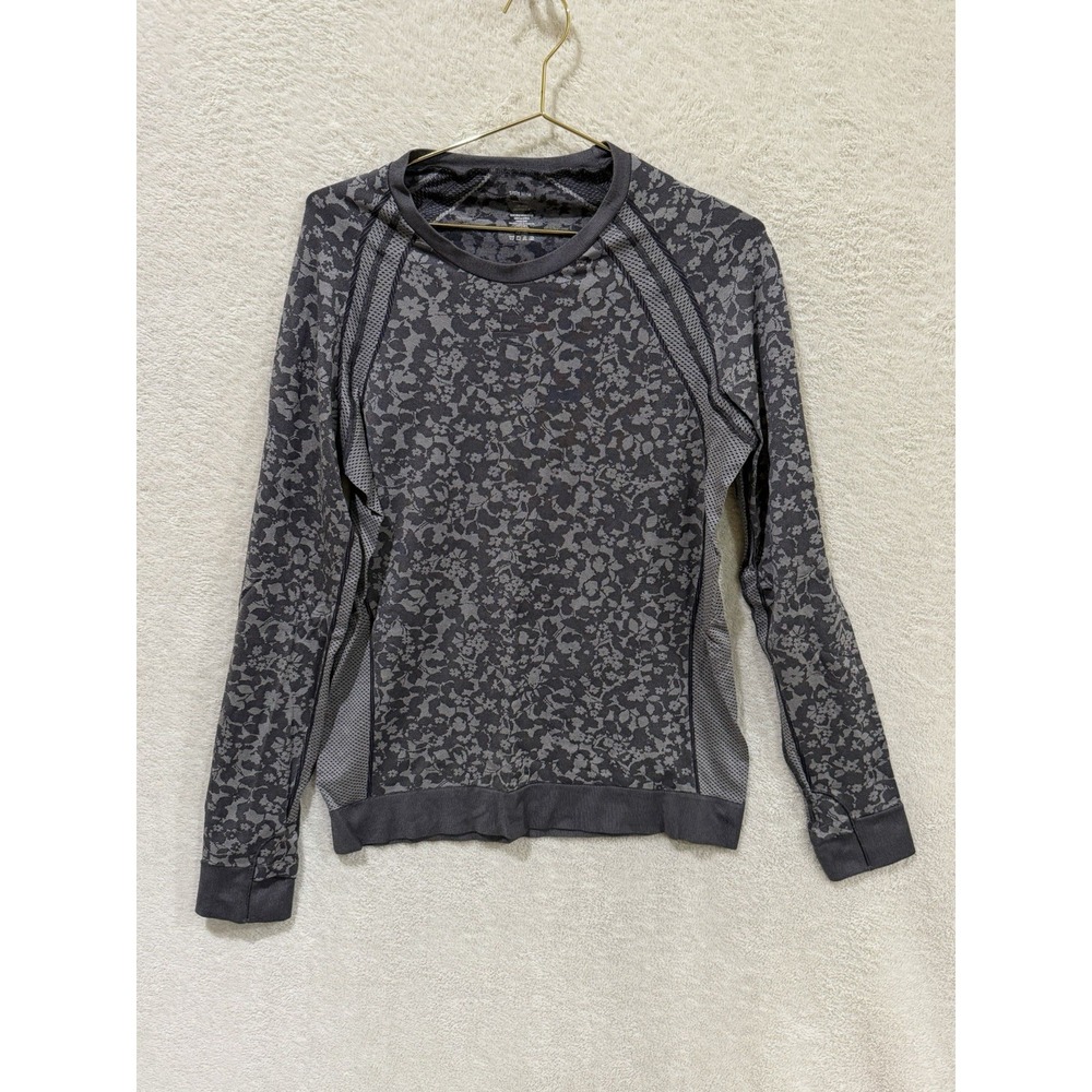 Title Nine Seamless Floral Gray Long Sleeve Base Layer Top Shirt Womens Large